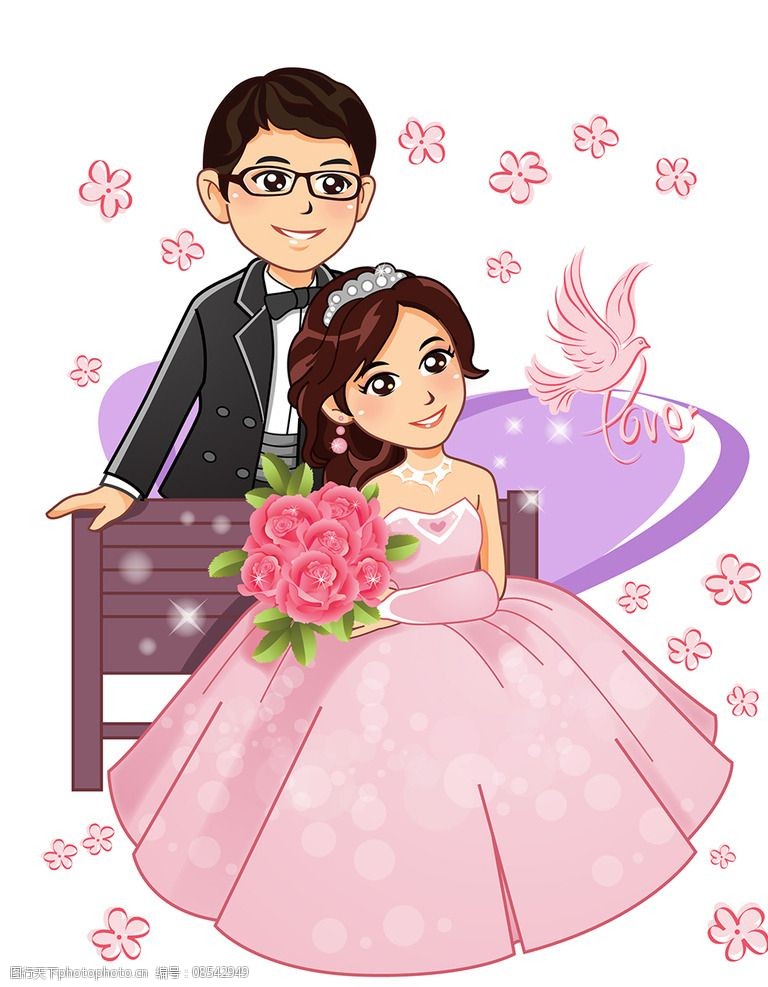 双人结婚矢量漫画图片素材