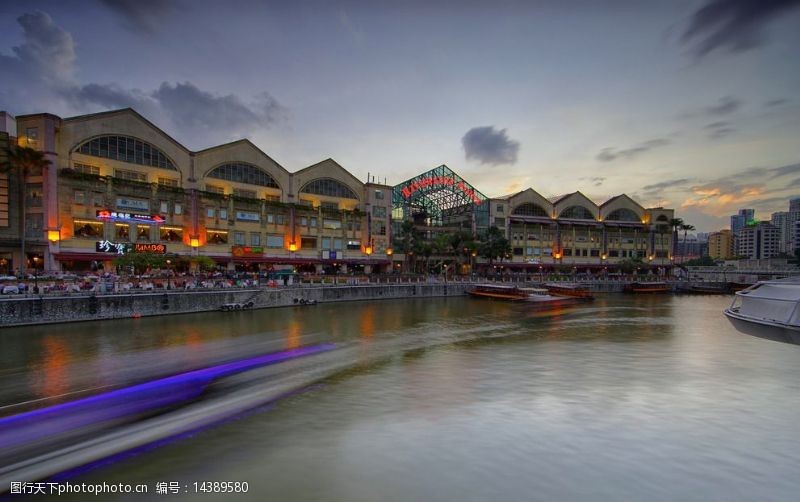 船只新加坡湖边街市图片