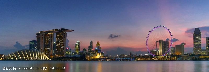 建筑夜景外观新加坡摩天轮夜景图片