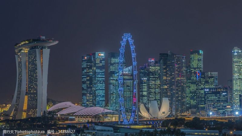 建筑夜景外观新加坡夜美摩天轮图片