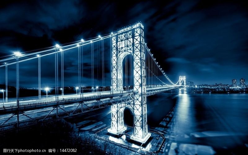 吊桥城市夜景图片