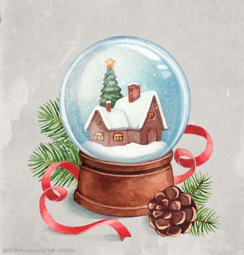 圣诞水晶球插画图片