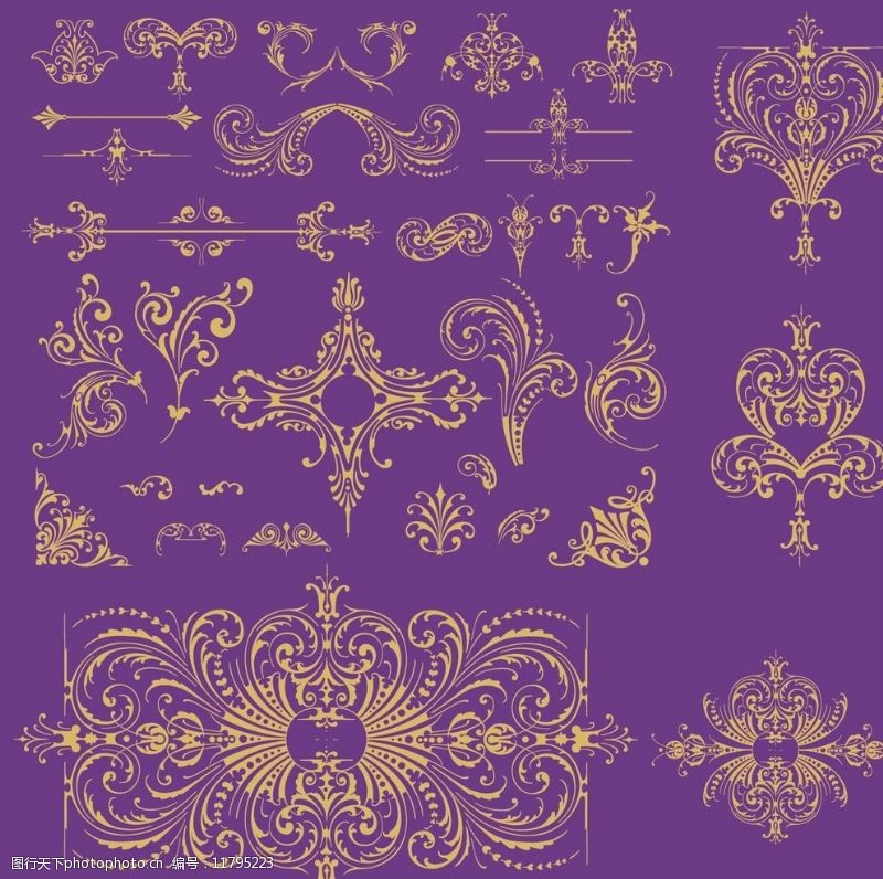 华丽花纹矢紫色花纹花边素材图片