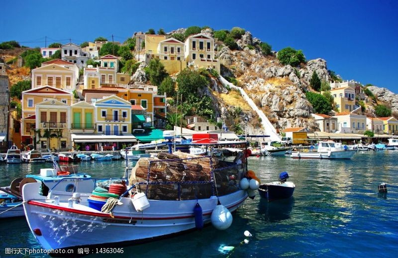 船只希腊爱琴海小镇图片