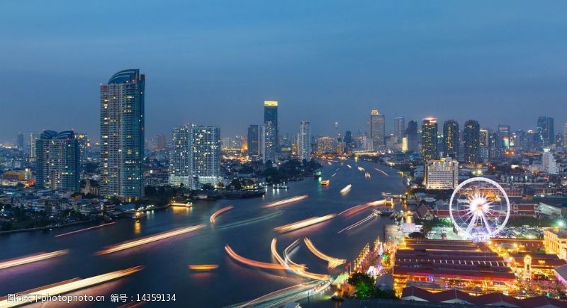 船只曼谷城市夜景图片