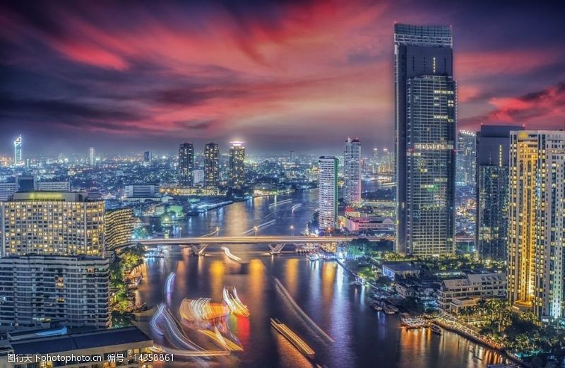 船只泰国曼谷夜景图片