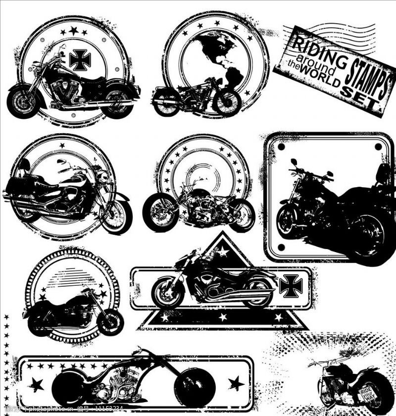 矢量摩托车印章图片