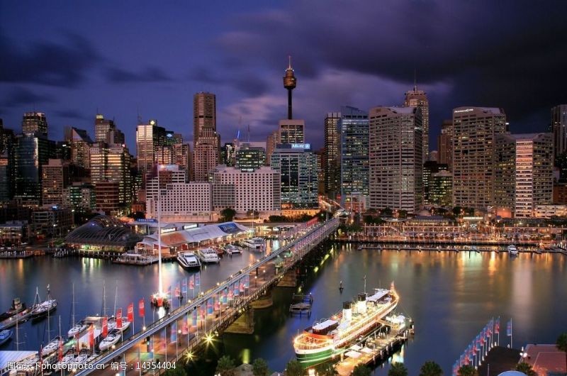 船只澳大利亚悉尼海港夜景图片