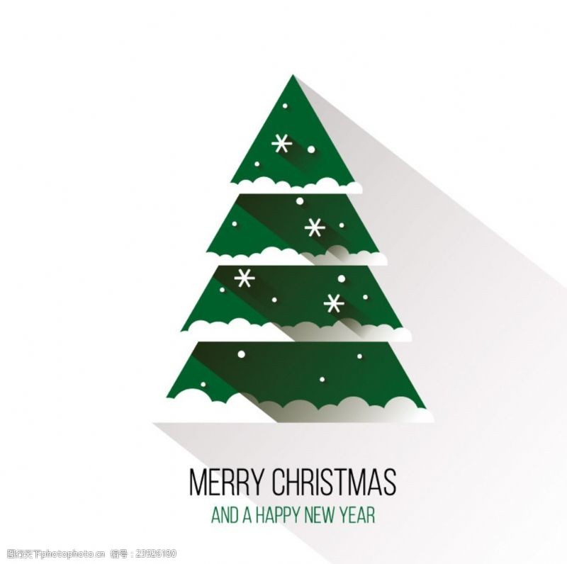 积雪绿色扁平化圣诞树矢量素材
