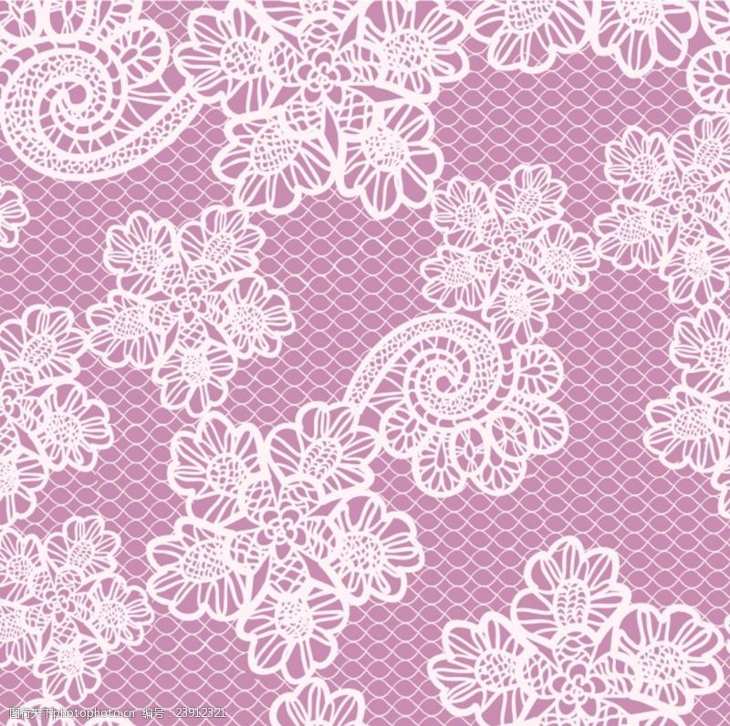 花卉布纹白蕾丝花卉紫底背景矢量素材