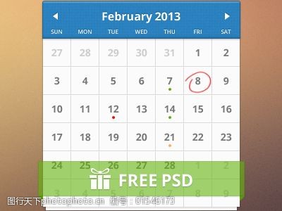 february清晰日历单张PSD素材