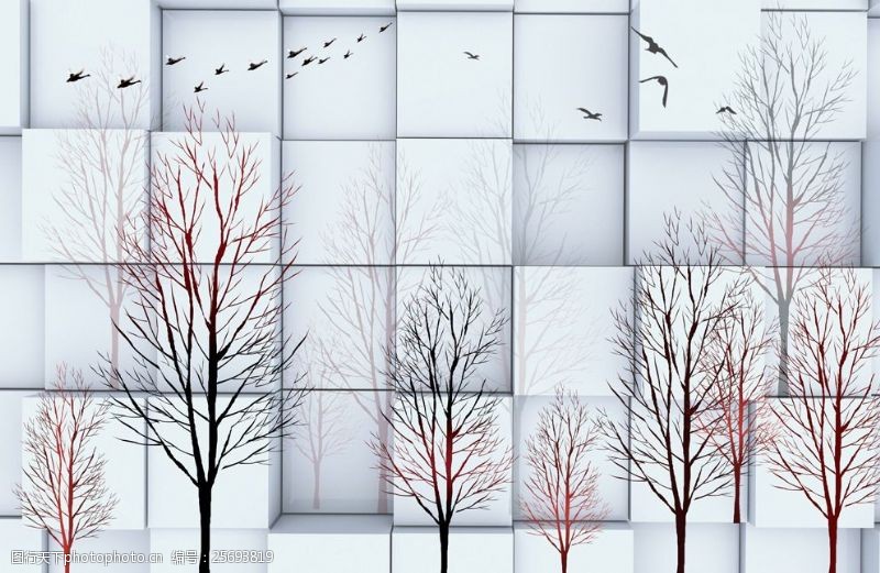 客厅装饰画无框画3D树林归鸟背景墙