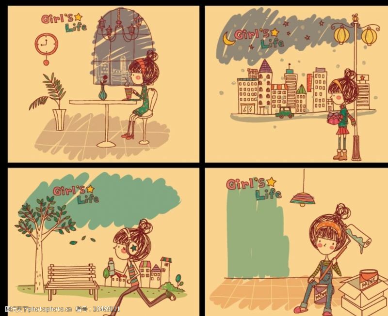 都市生活卡通女生图片