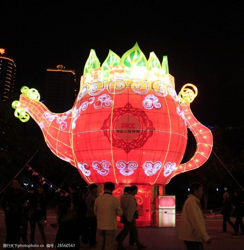 茶文化设计大茶壶彩灯夜景实景照