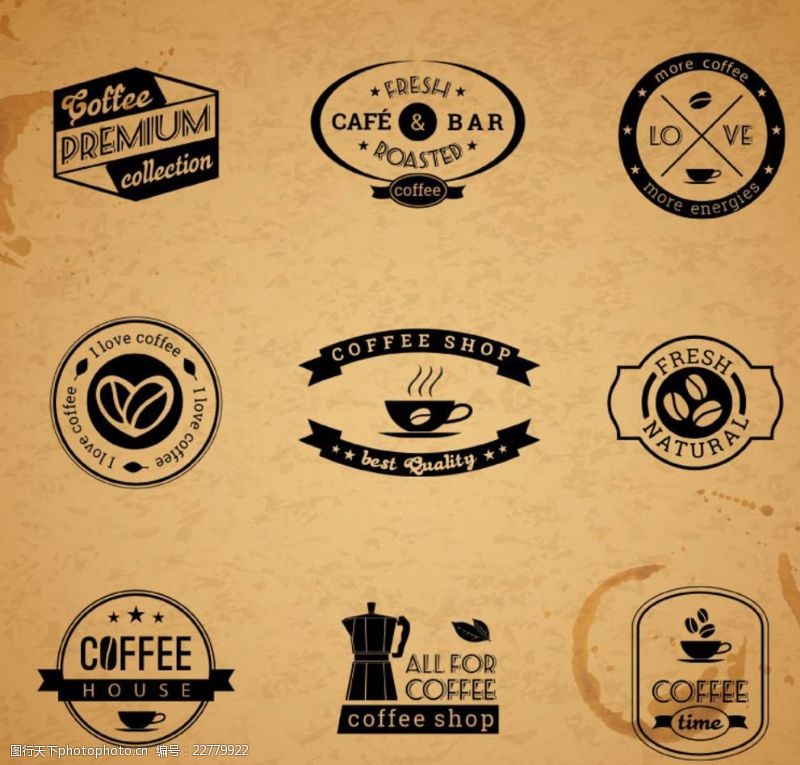 咖啡英文复古咖啡标签设计矢量素材