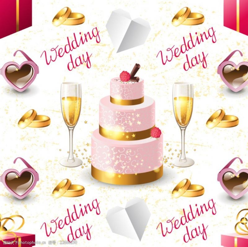生日祝福婚礼香槟与蛋糕无缝背景矢量素材