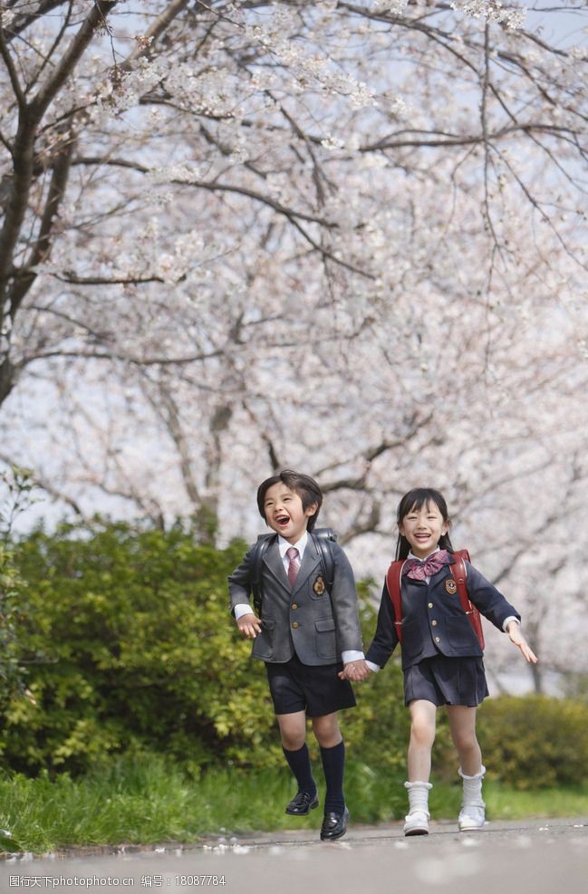 樱花公园地产素材儿童上学图片