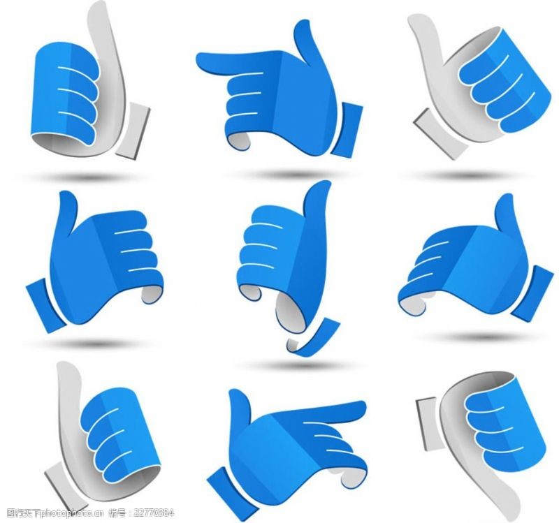 蓝色标签蓝色3d立体手势矢量素材