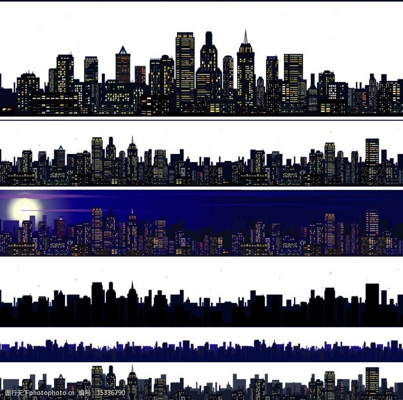 建筑剪影城市全景矢量图片