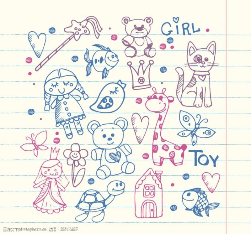 小龟王彩绘女孩玩具矢量素材