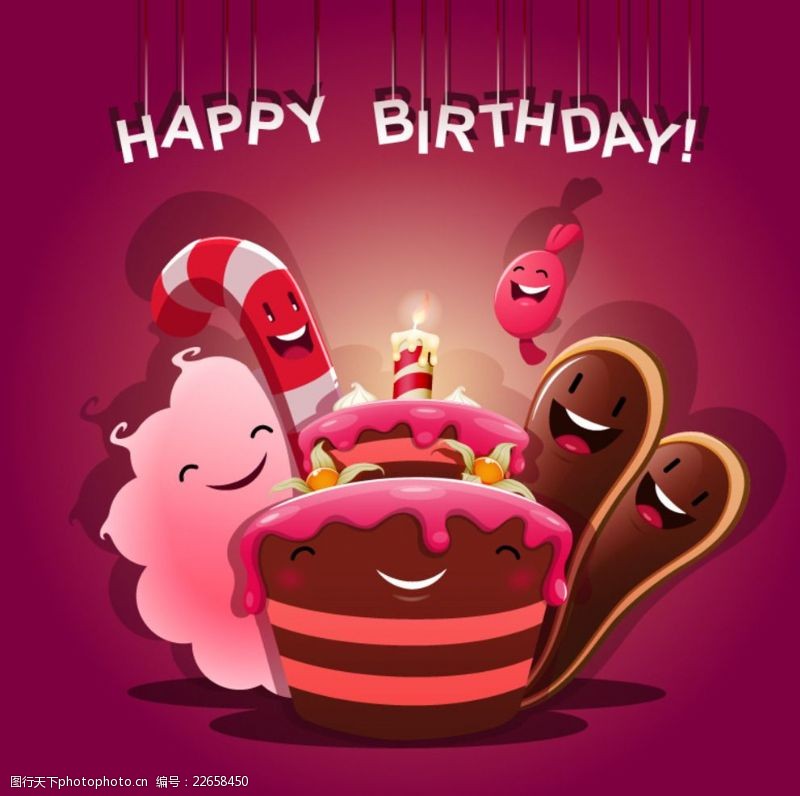 生日祝福可爱卡通蛋糕背景矢量素材