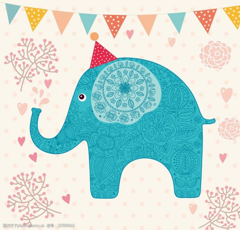 卡通生日快乐快乐的大象背景底纹