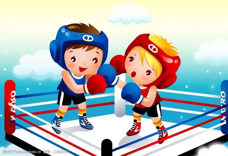 赛场卡通儿童拳击比赛矢量素材