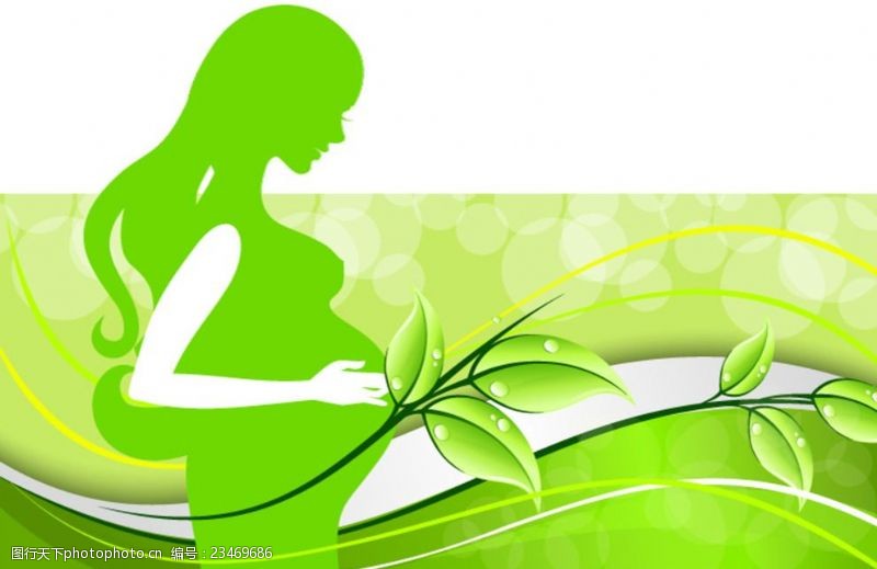 卡通婴儿素材绿色孕妇剪影背景矢量素材