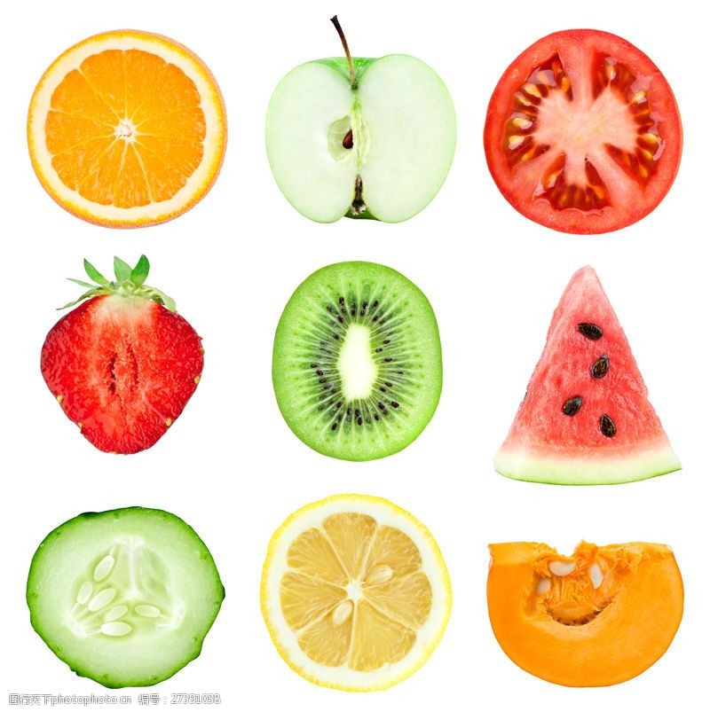 橙子切片素材9种水果和蔬菜切片高清图片素材