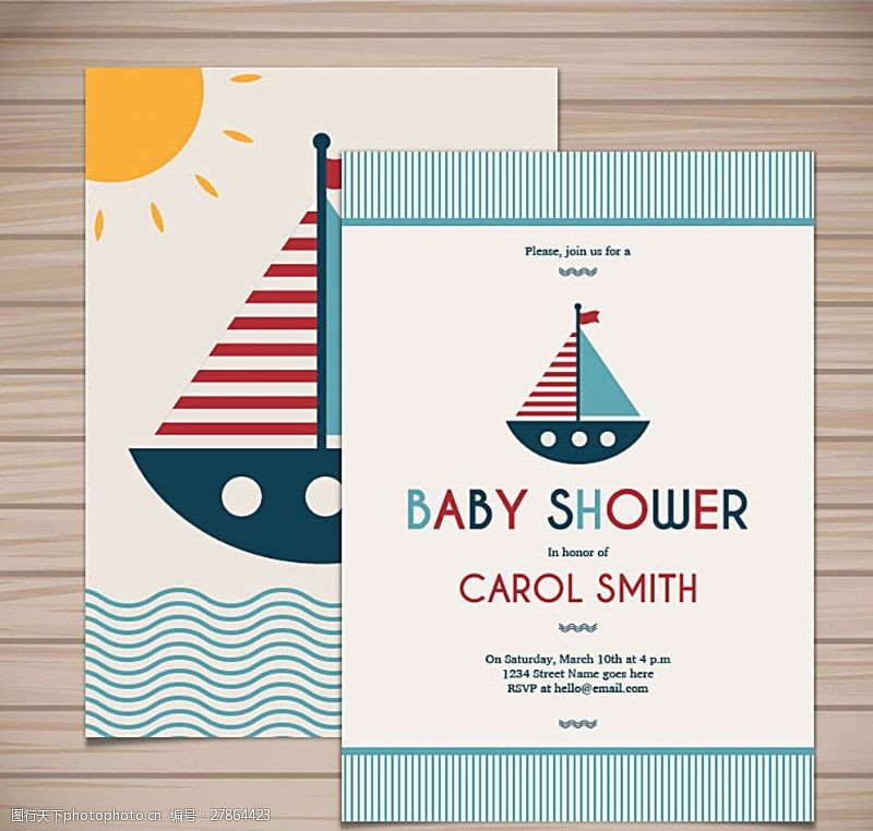 卡通画册可爱帆船迎婴派对卡片图片