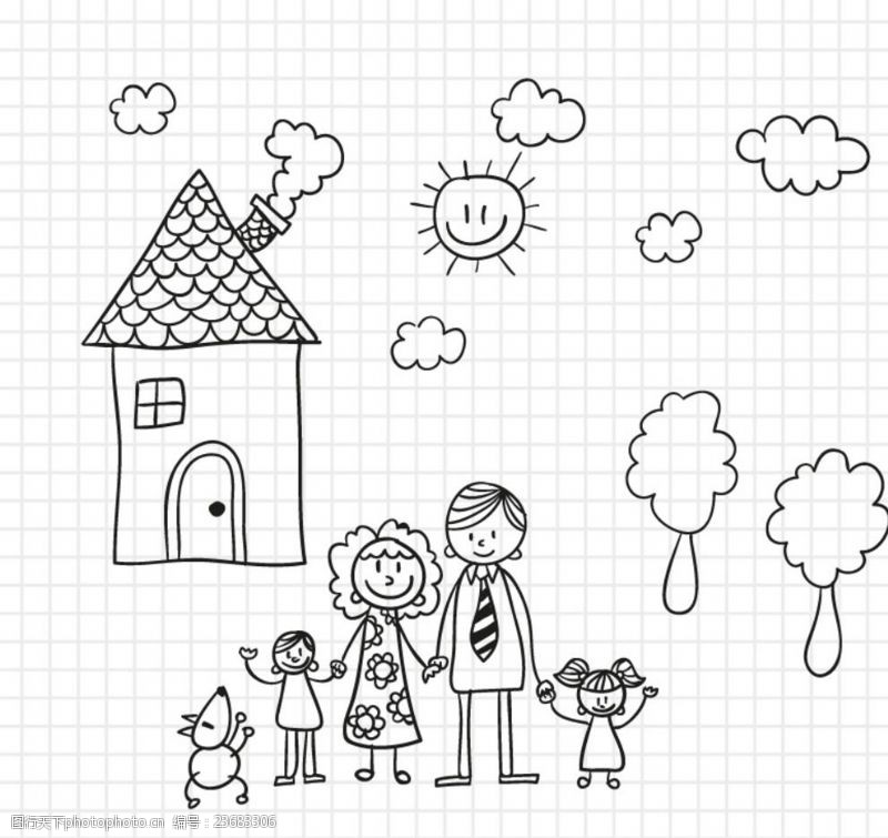 卡通家长孩子手绘家庭插画矢量素材
