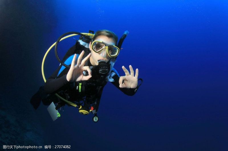 潜水运动做手势的潜水员