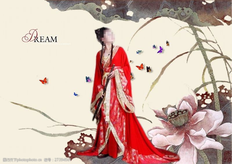 免费婚纱模板红衣古典美女免费下载