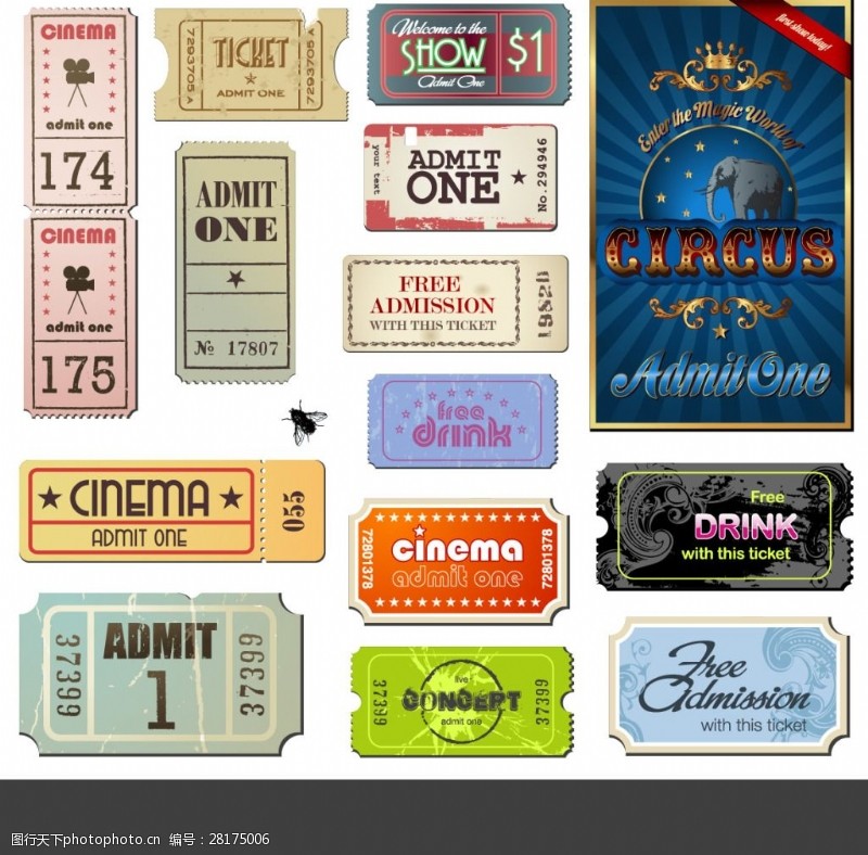 卡通电影票老式矢量电影票