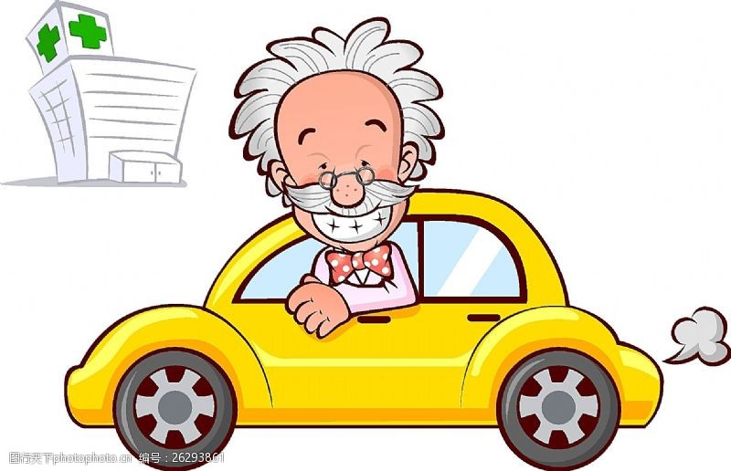 矢量人物老头头伸出汽车的老人插画