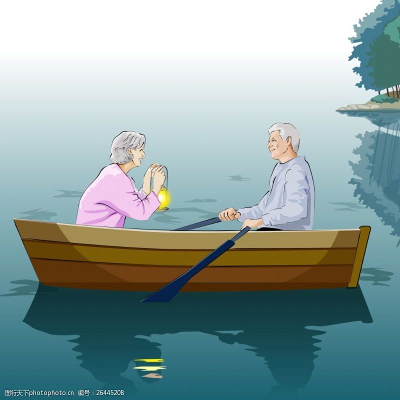 白发苍苍的奶奶幸福的晚年静静河水划小船