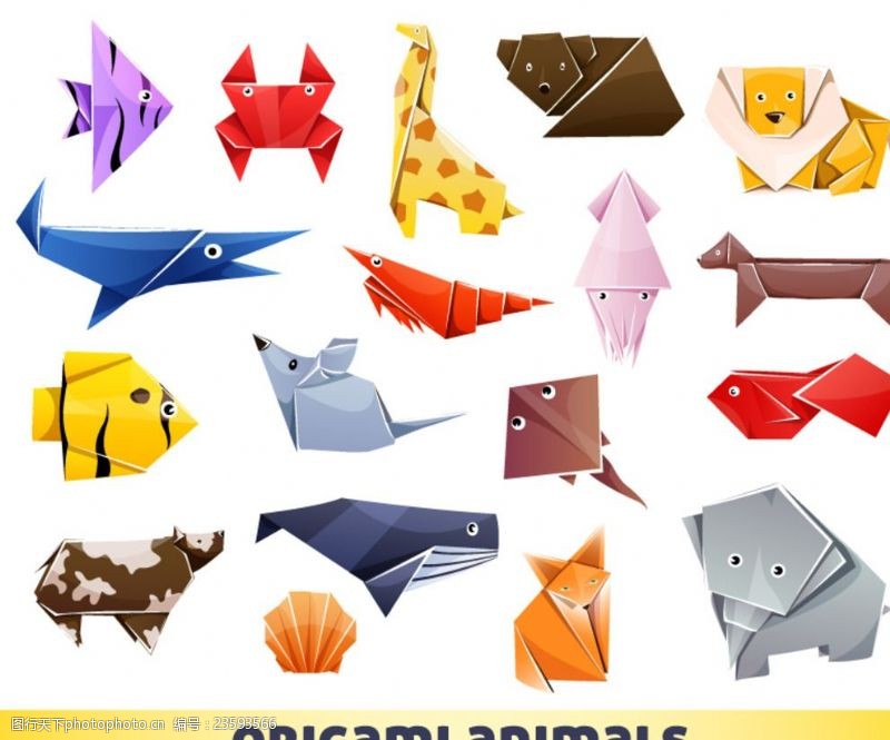 大海鲸鱼彩色折纸动物设计矢量素材