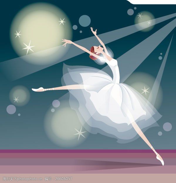 白色闪光充满梦幻色彩的芭蕾舞女孩矢量素材