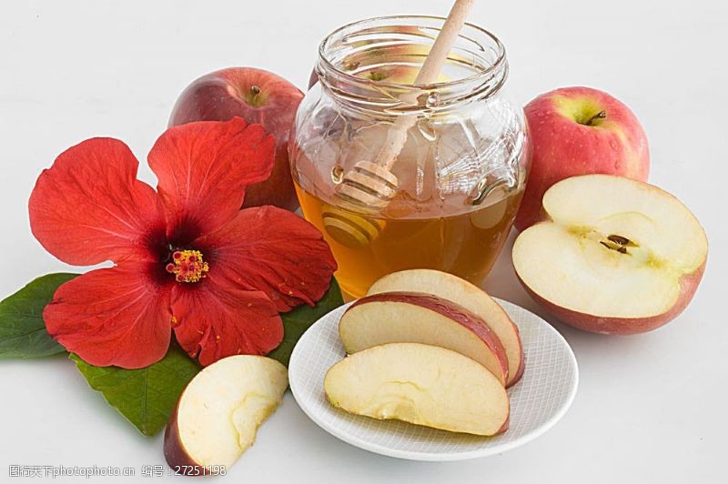 蜂蜜和水果一罐蜂蜜和苹果