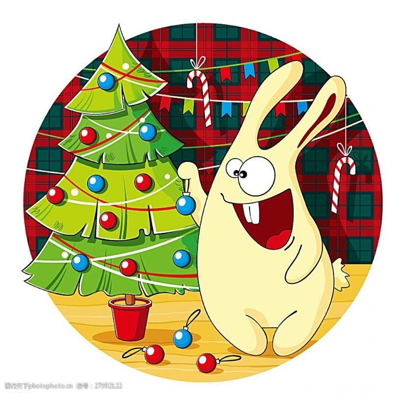 圣诞球圣诞树和兔子图片