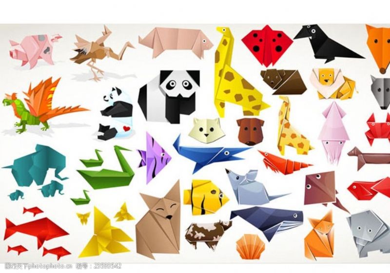 卡通熊猫可爱动物折纸矢量素材