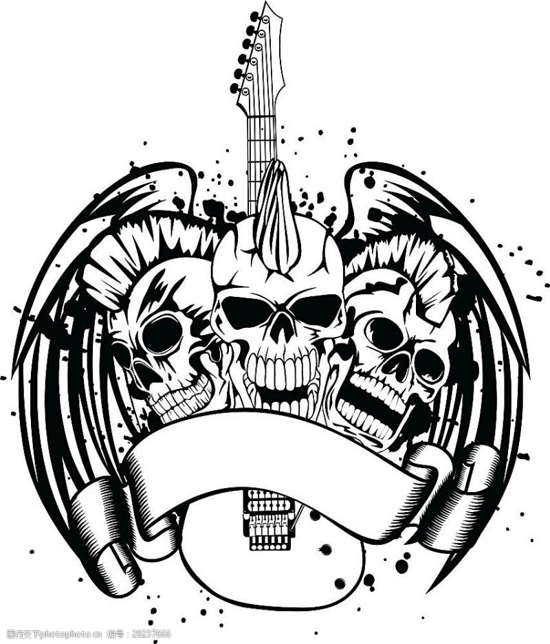 翅膀骷髅骷髅吉他矢量图设计