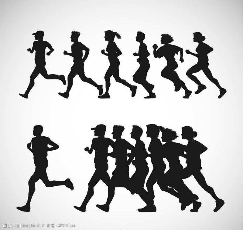 马拉松跑步人群剪影矢量素材