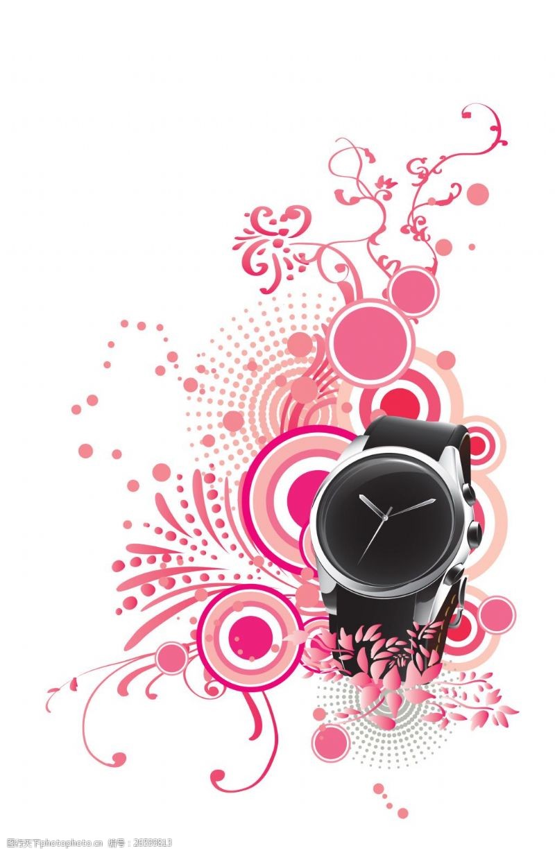 tua黑色款手表与时尚花纹PSD分层素材