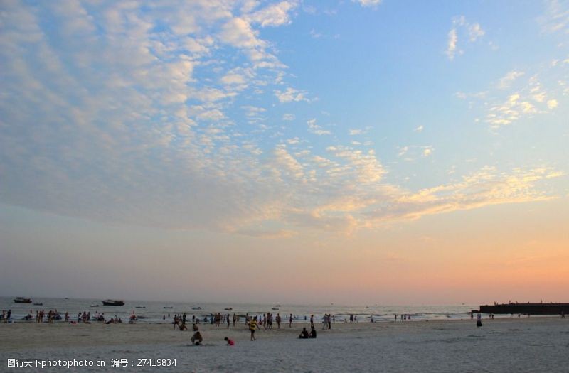 夕阳落日北海黄昏海滩景观图片