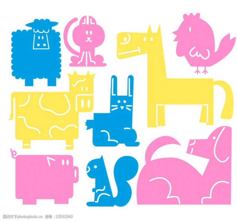 卡通小牛彩色动物设计矢量素材