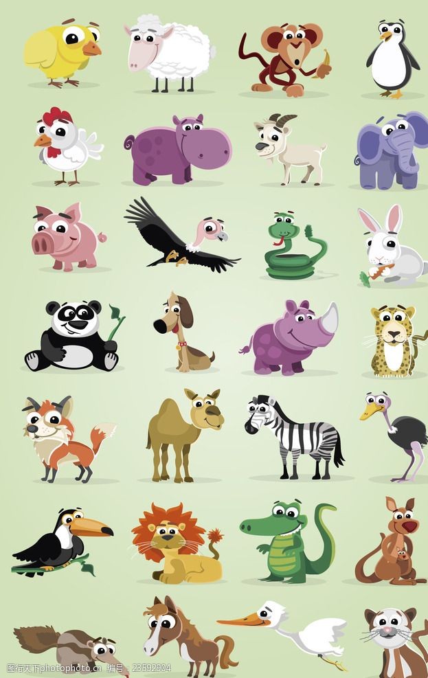 卡通熊猫家畜和野生动物设计矢量素材