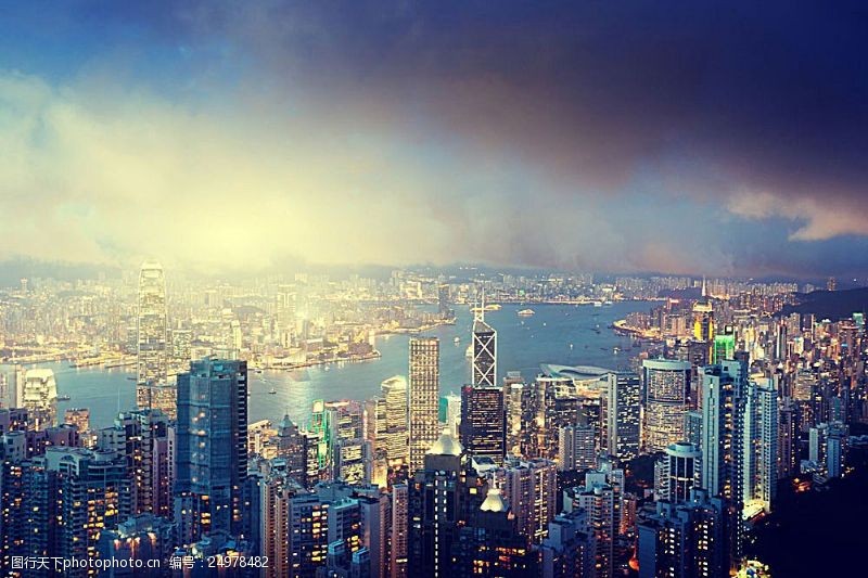 维多利亚港的夜景美丽的香港夜景