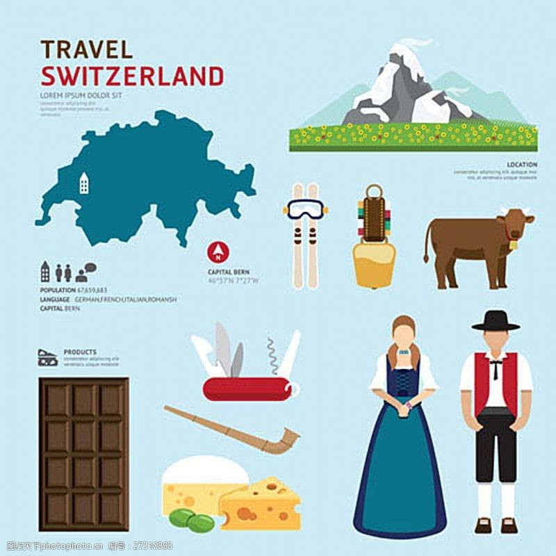 瑞士旅游扁平化旅游瑞士图片