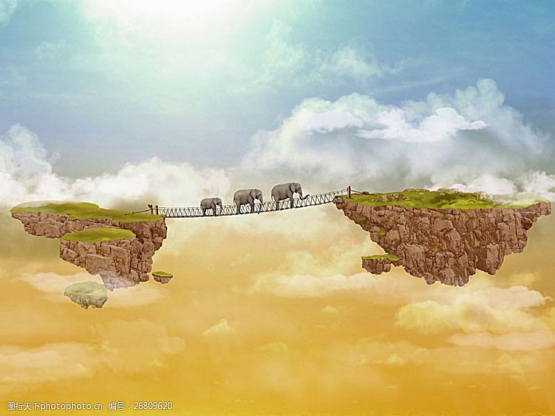 自然景象飞行岛上的大象